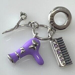 Sterling Silver Hairdryer Comb Scissors Hairdresser Set Dangle Charm